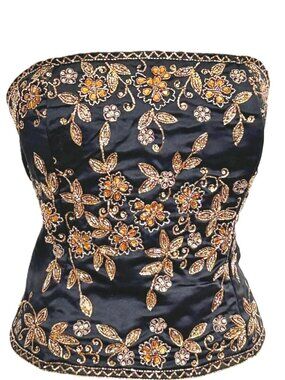 JASDEE Vintage BustierCorset HandWork GottaThread Embroidery OnSatin Style F3128
